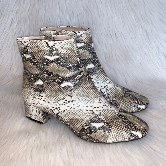 ZARA Snakeskin Cap Toe Leather Boots Snake Ankle Heeled Booties, Black/ White - Picture 3 of 11